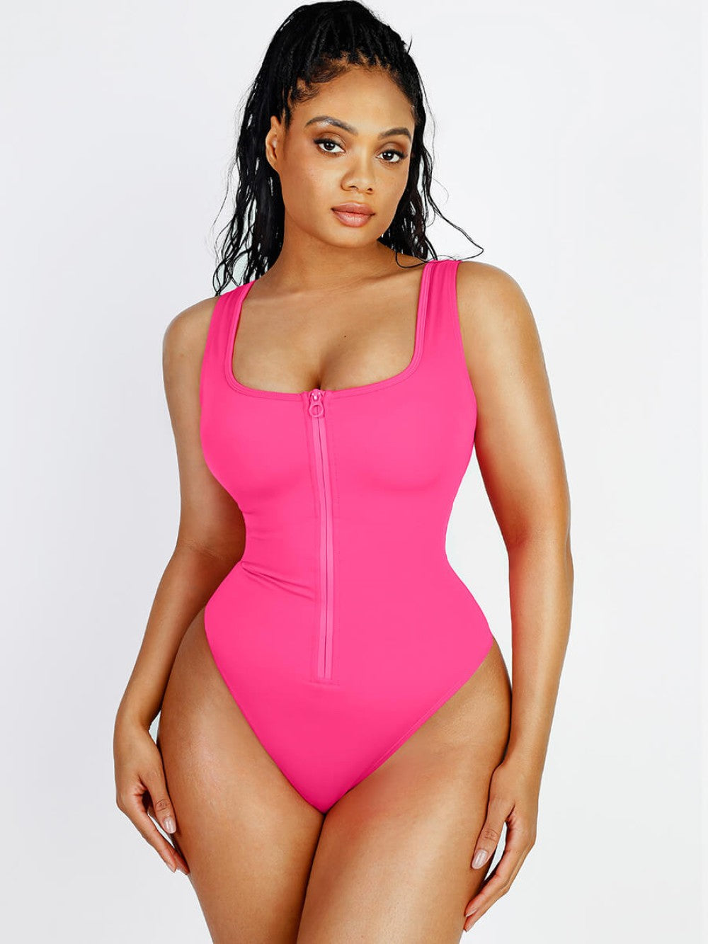 Zip Up Shapewear Swimsuit - Raspberry Hot Pink